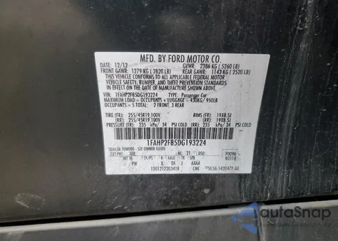 2013 Ford Taurus Limited from USA, damaged, VIN 1FAHP2F85DG193224